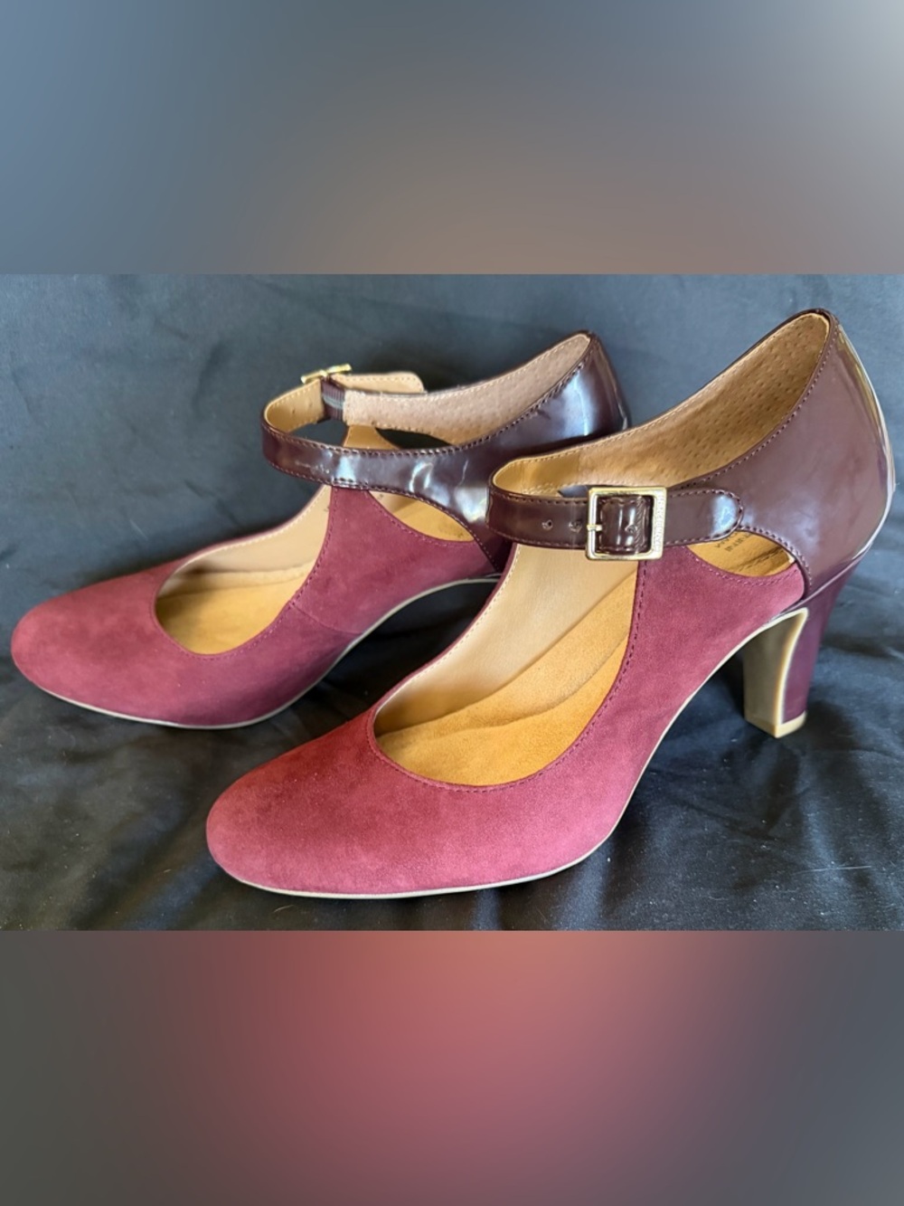 Giani Bernini Burgundy Suede Mary Jane Heels with Patent Strap